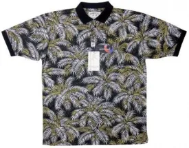 Bamboo Cay - All Over Palm Leaves, Tropical Style, Moisture Wicking Polo Shirt