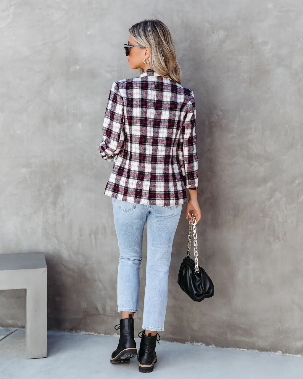 Big Apple Dreams Pocketed Plaid Blazer