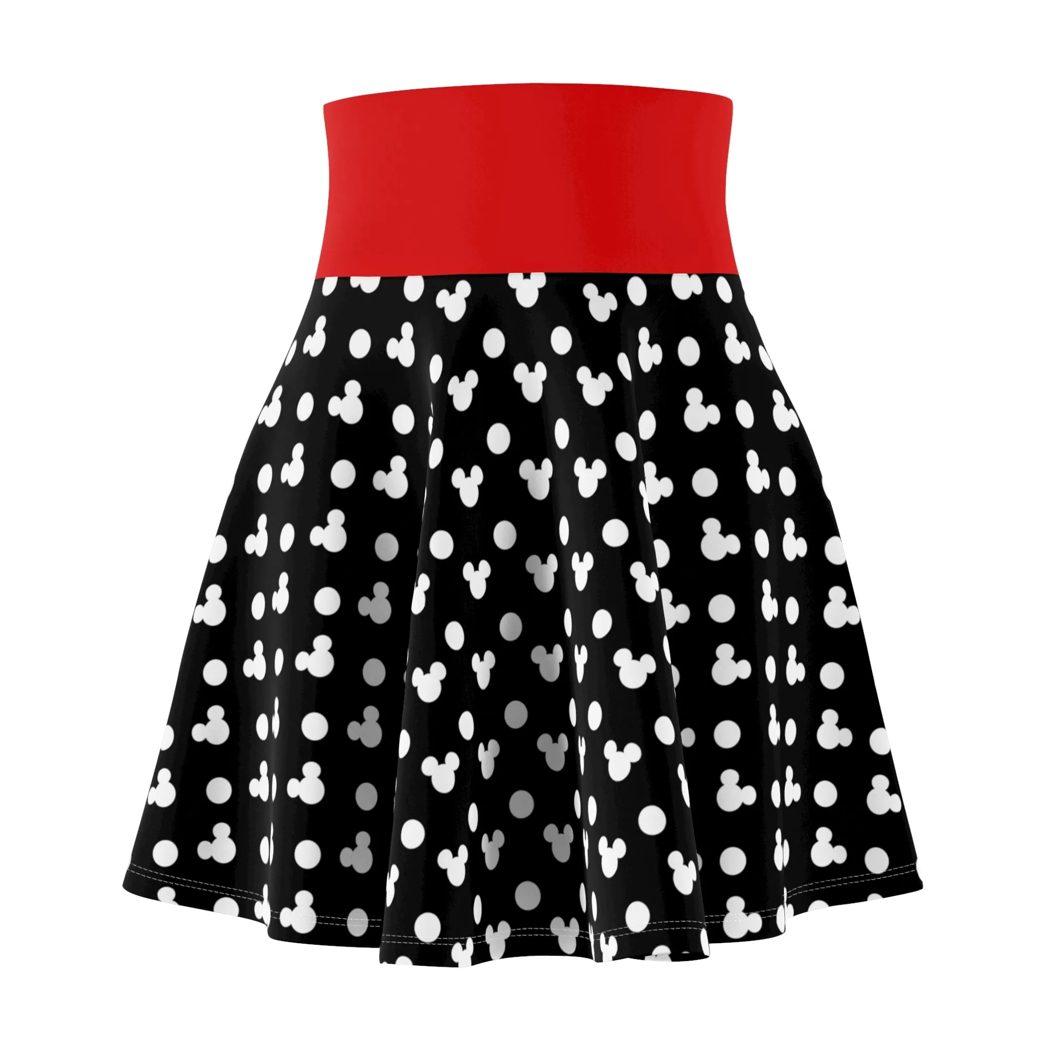 Black With White Mickey Polka Dots Women's Skater Skirt