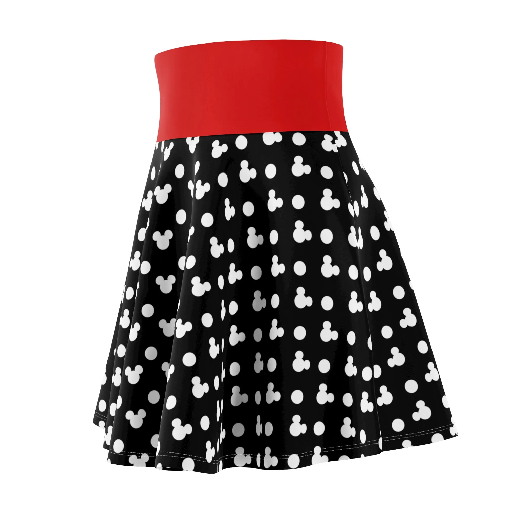 Black With White Mickey Polka Dots Women's Skater Skirt