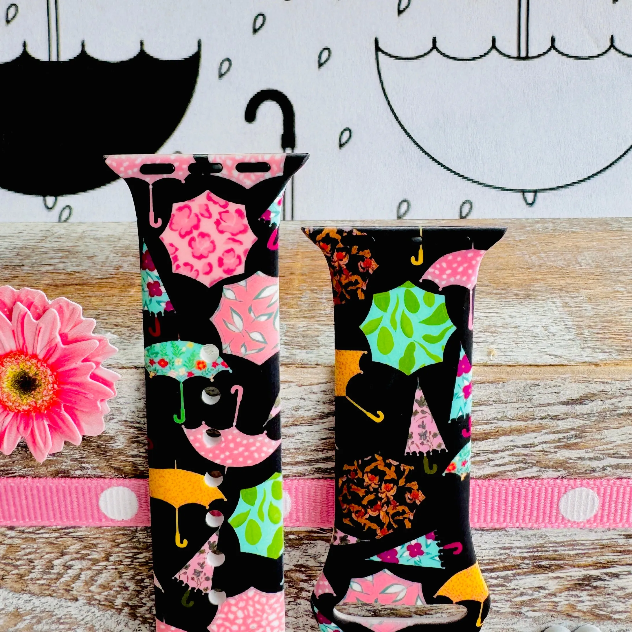 Chic Umbrella Mosaic Print Silicone Band For Apple Watch