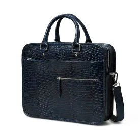 Croco Leather Computer Bag, Navy