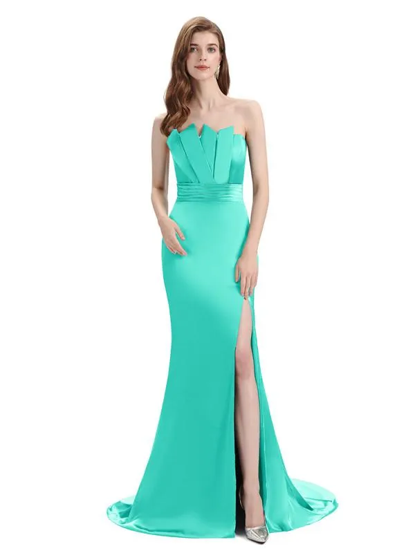 Elegant Strapless Split Side Floor-Length Bridesmaid Dresses