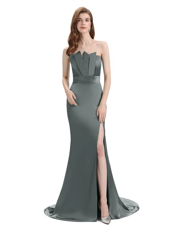 Elegant Strapless Split Side Floor-Length Bridesmaid Dresses