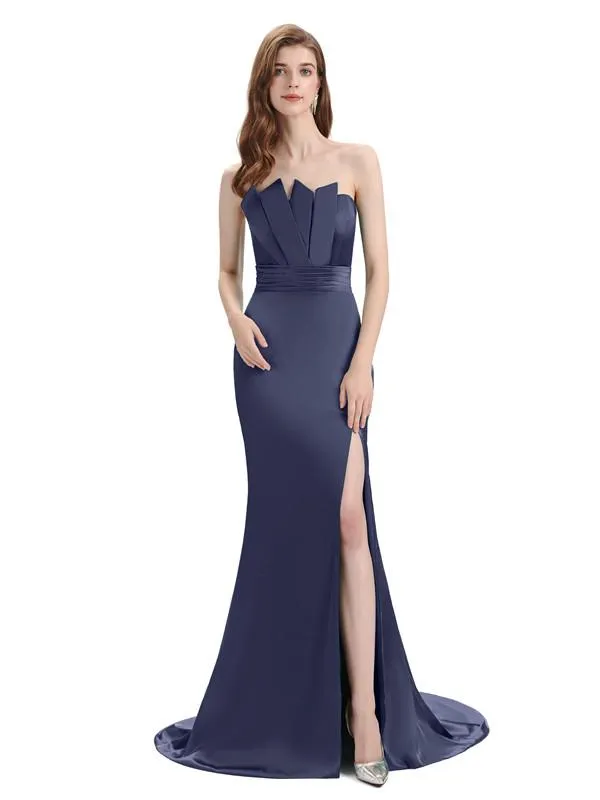 Elegant Strapless Split Side Floor-Length Bridesmaid Dresses