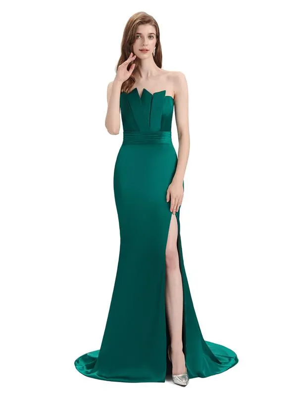 Elegant Strapless Split Side Floor-Length Bridesmaid Dresses