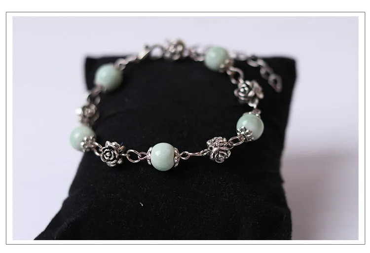 Fashionable and simple bohemian porcelain bead bracelet, alloy rose collocation, exquisitely hand-woven