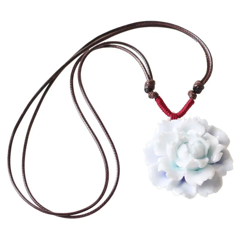 Flower Shape Adjustable Necklace Antique Ceramic Crafts Jingdezhen Ceramic Flower Necklace