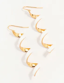 Gold White Enamel Spiral Drop Earrings