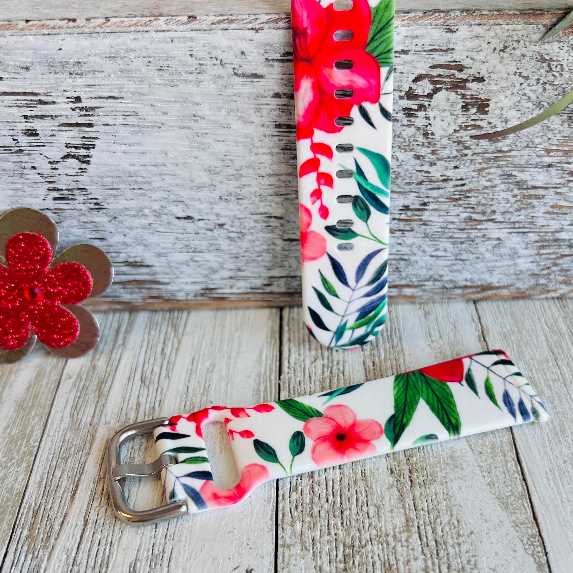 Hawaiian Floral Print Silicone Band For Fitbit Versa 3/4/Sense