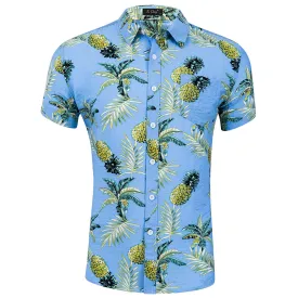 Hawaiian Pineapple Casual Tencel Cotton Shirt Button Down