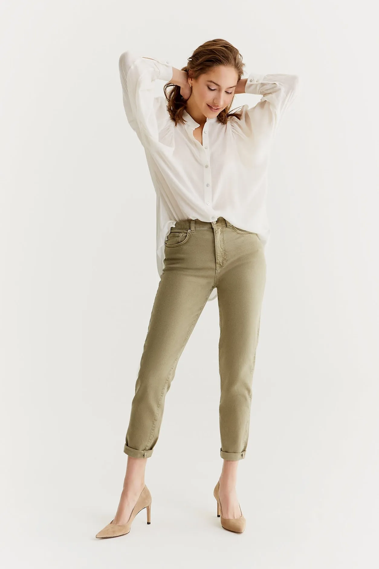 Lynn Mid Waist 5 Pocket Jeans Light khaki