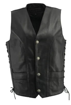 M Boss Motorcycle Apparel BOS13507 Men's Black Side Lace Leather Vest