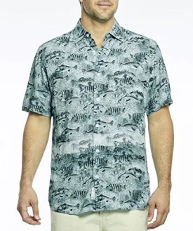 Margaritaville - Schooling Fish, BBQ Short Sleeve Men's Tropical Print Shirt