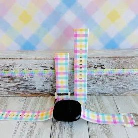 Pastel Gingham Print Silicone Band For Fitbit Versa 3/4/Sense