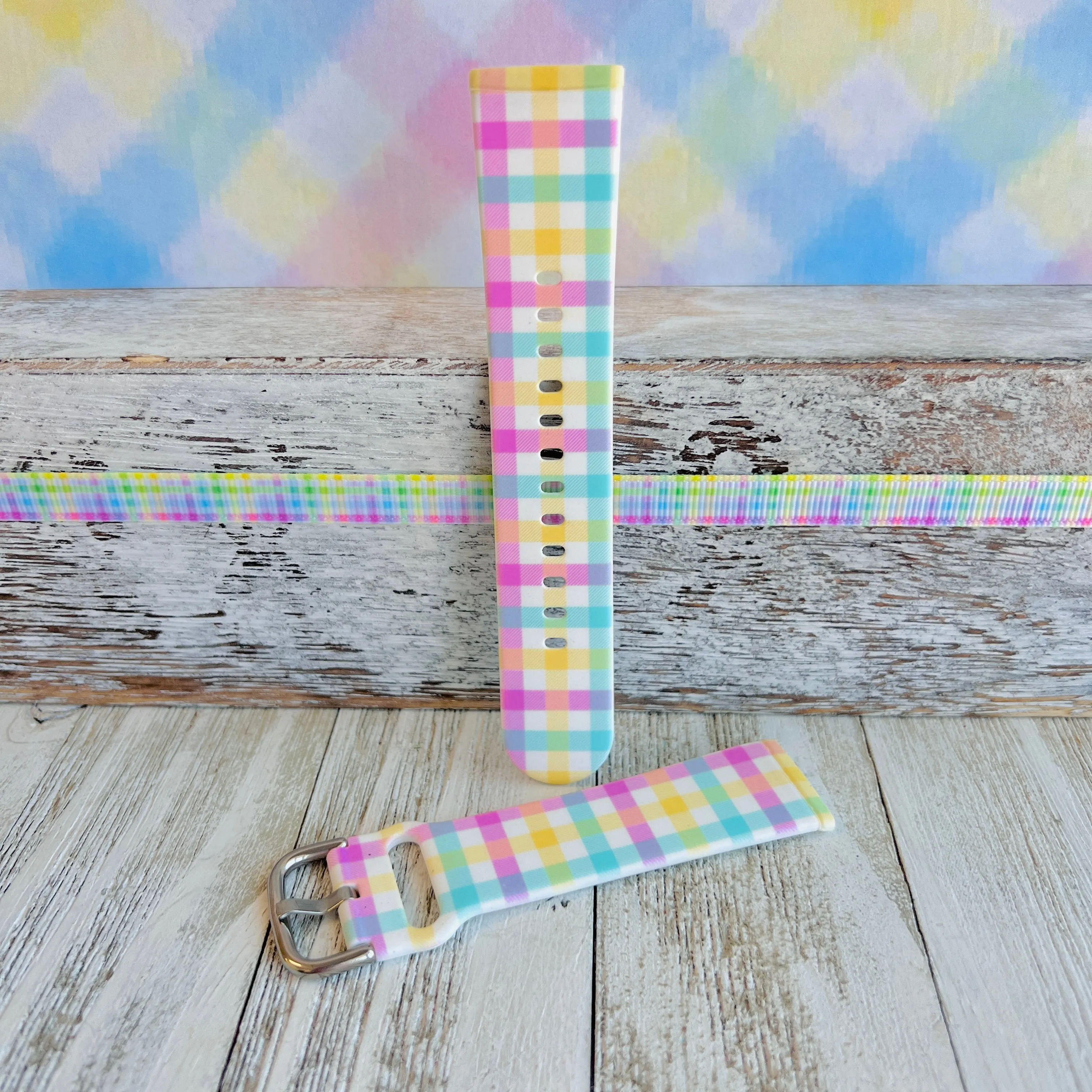 Pastel Gingham Print Silicone Band For Fitbit Versa 3/4/Sense