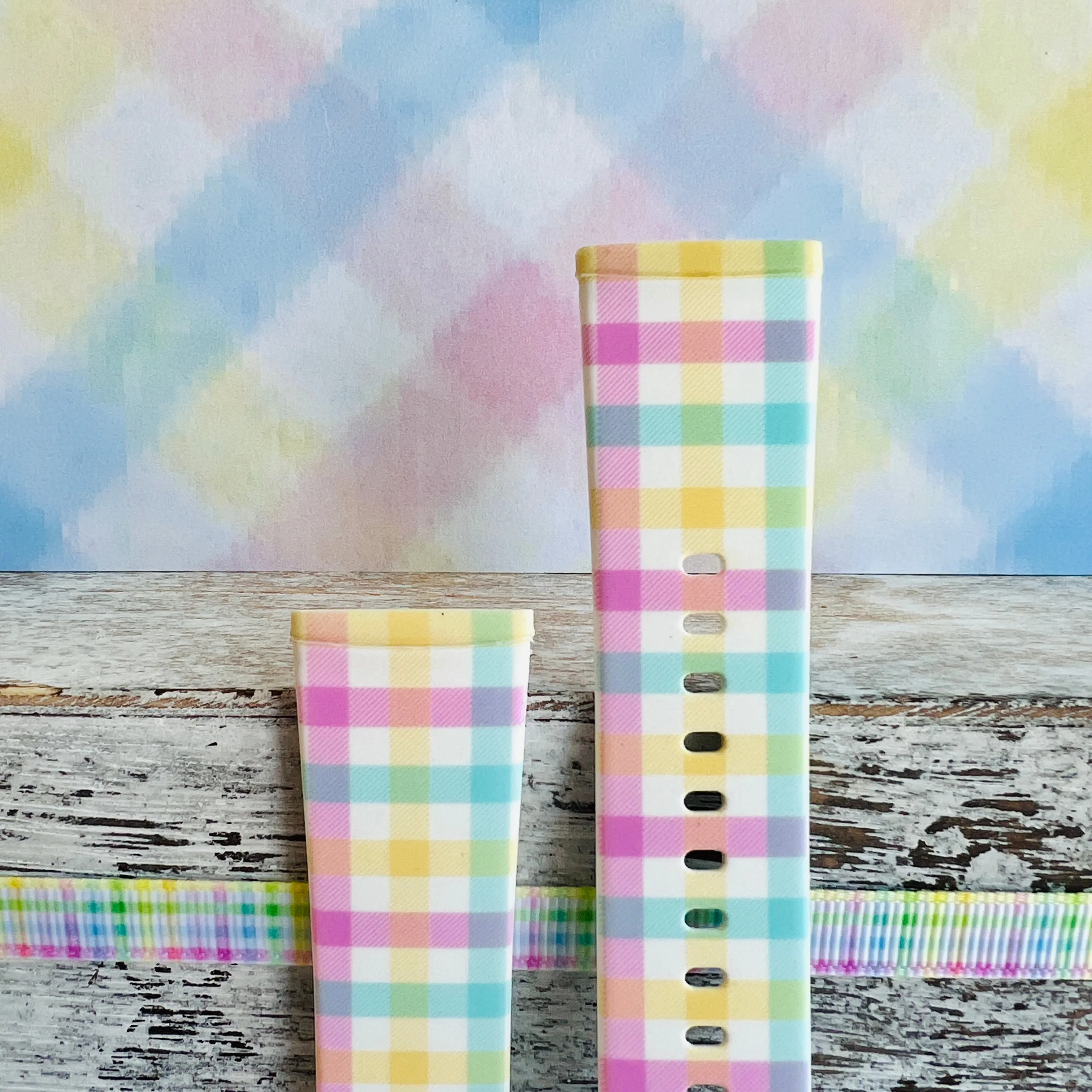 Pastel Gingham Print Silicone Band For Fitbit Versa 3/4/Sense