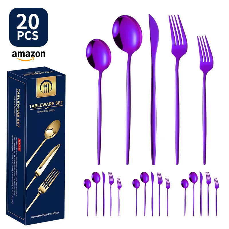 Product Stainless Steel Tableware 20-Piece Set Gold Plated Portugal Knife, Fork and Spoon