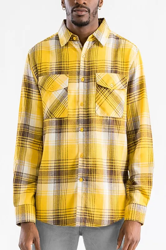 Regular Fit Checker Plaid Flannel Long Sleeve