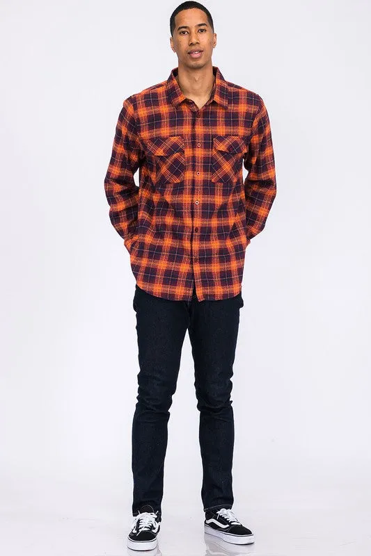 Regular Fit Checker Plaid Flannel Long Sleeve