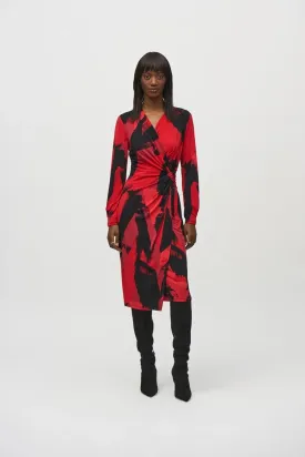 Silky Abstract Print Wrap Dress