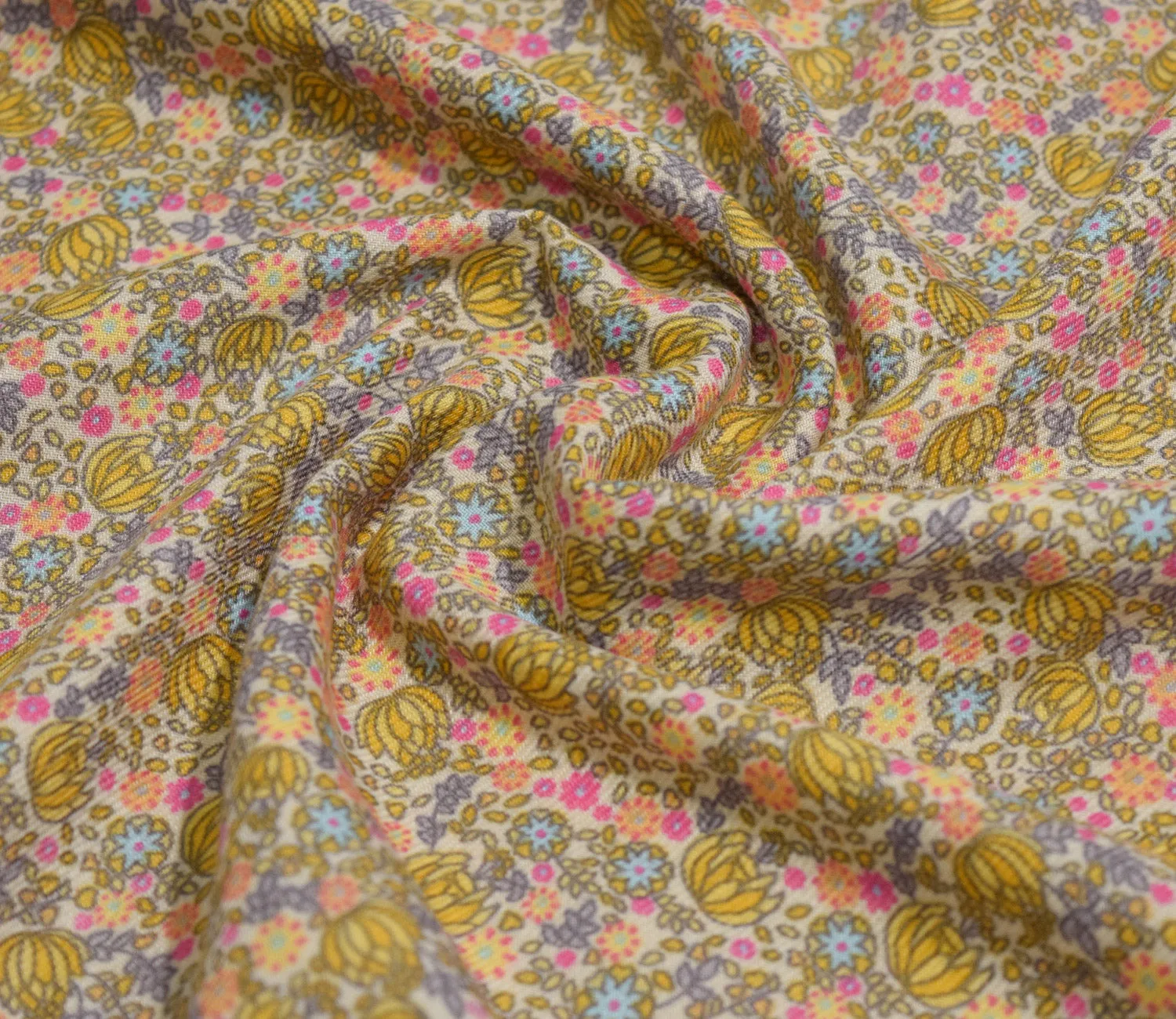 Small Floral Pattern Digital Printed Pure Pashmina Fabric Available in Pink , Green , Grey and Yellow