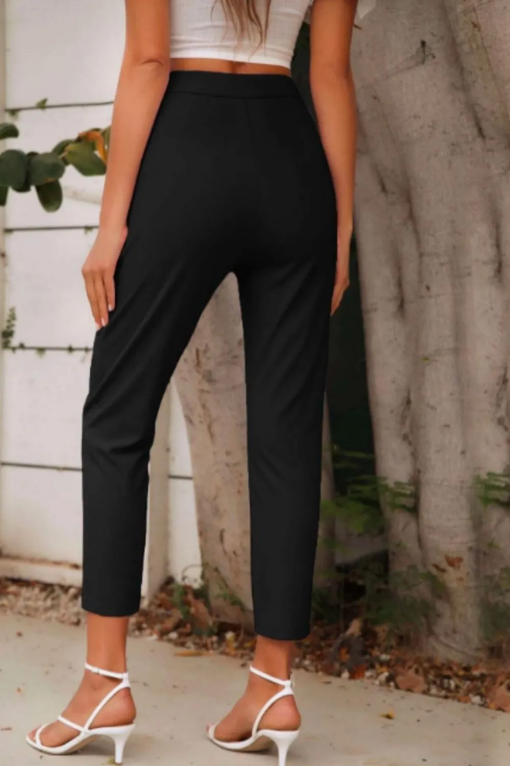 Split Hem Cropped Solid Trousers