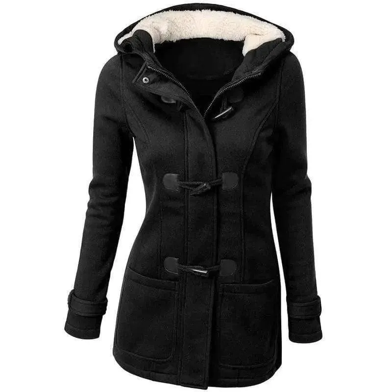 warm winter fur collar jackets women new horn button Long