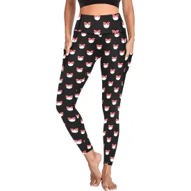 White Polka Dot Red Bow Women's Athletic Leggings With Pockets