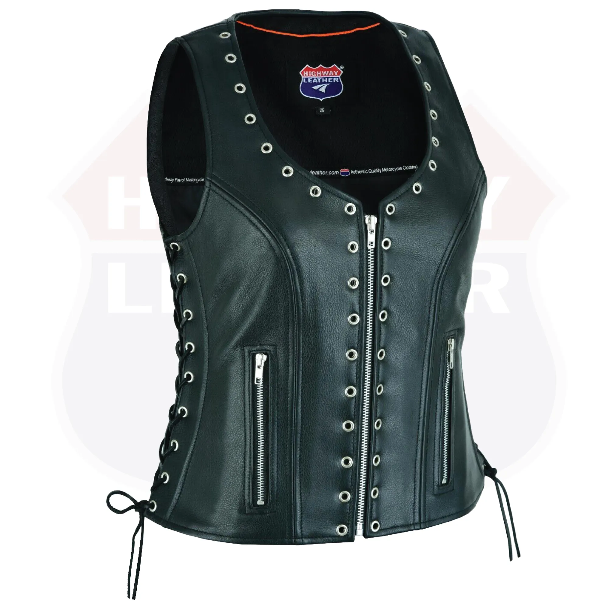 Women's Eyelet  Leather Vest - Longer Length HL14682